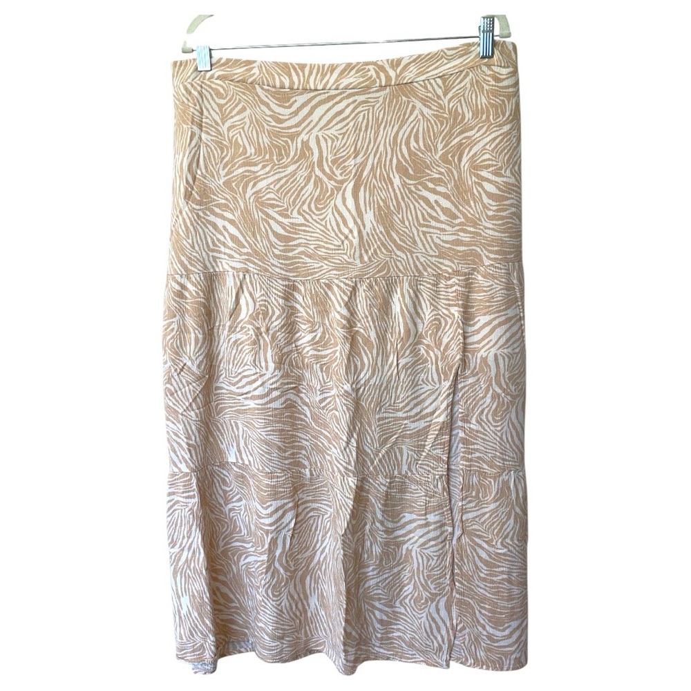 Nine West Peach & Cream Zebra Print Elastic Waist Midi Skirt Women's Size XL